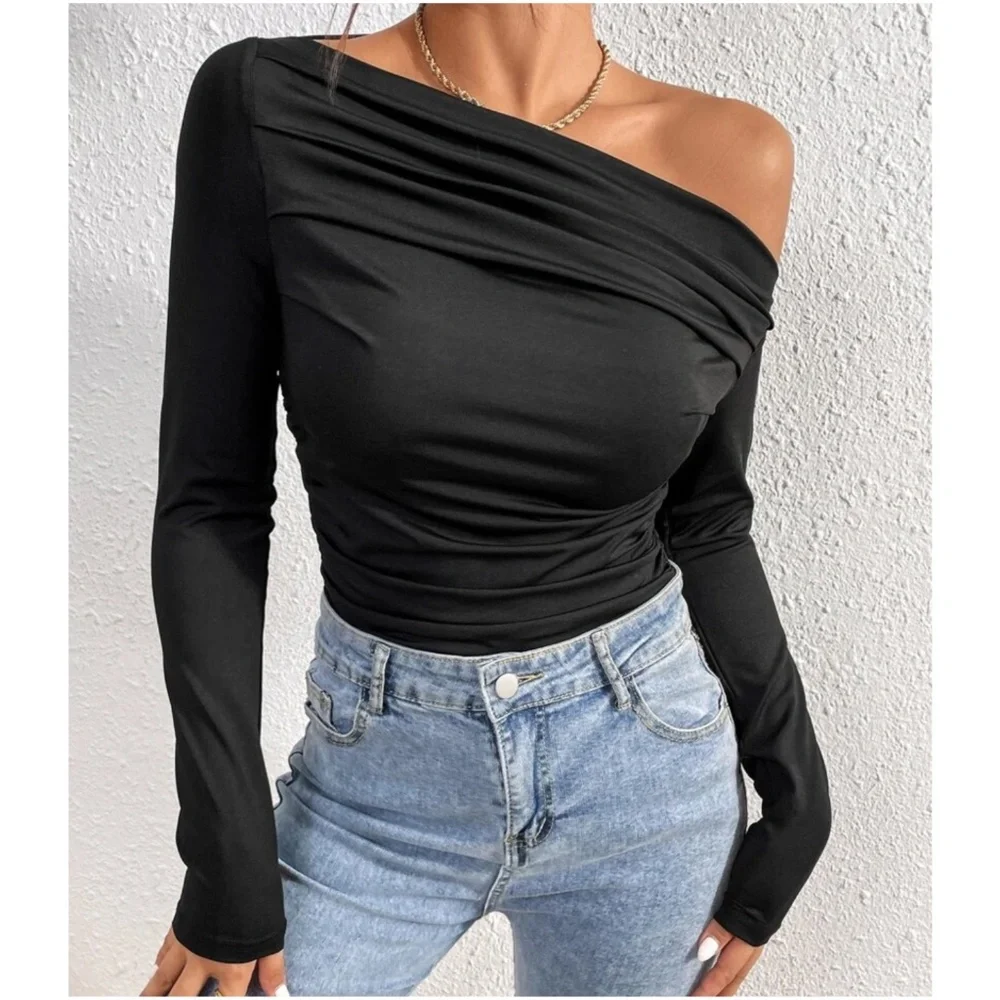 One Shoulder Sold Bodysuit - Picture 1 of 4